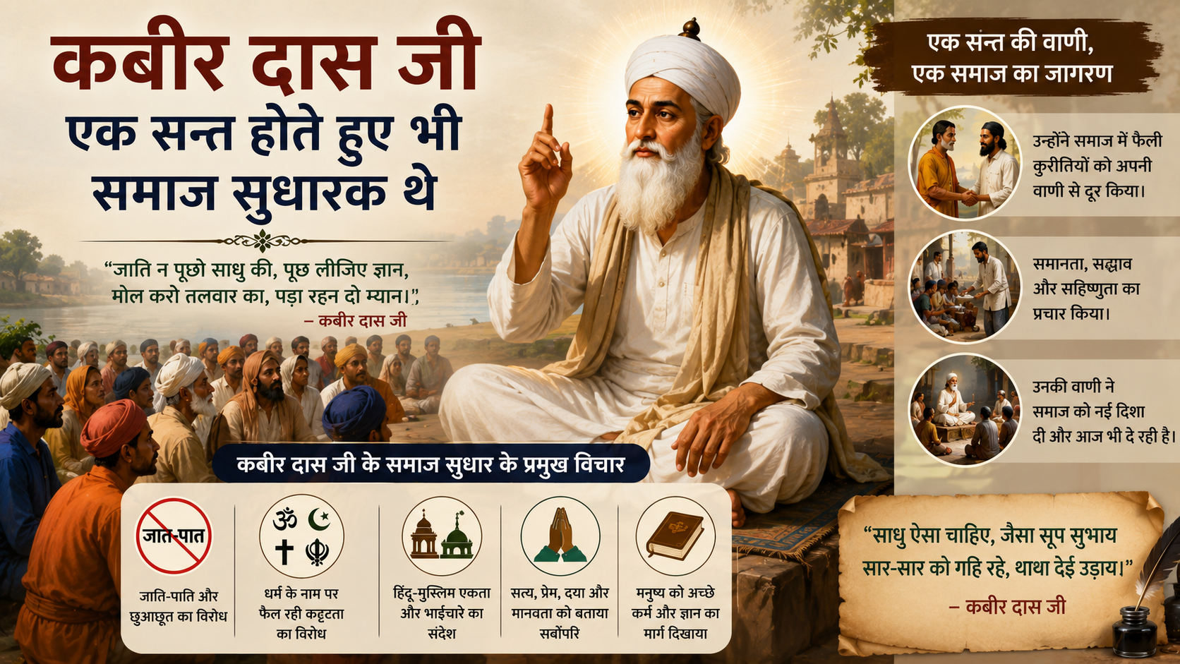 कबीर दास जी एक सन्त होते हुए भी समाज सुधारक थे